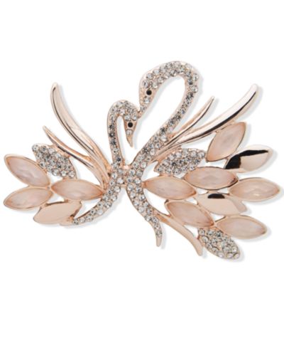 Брошь Anne Klein Rose Gold-Tone Pavé & Mother-of-Pearl Swan