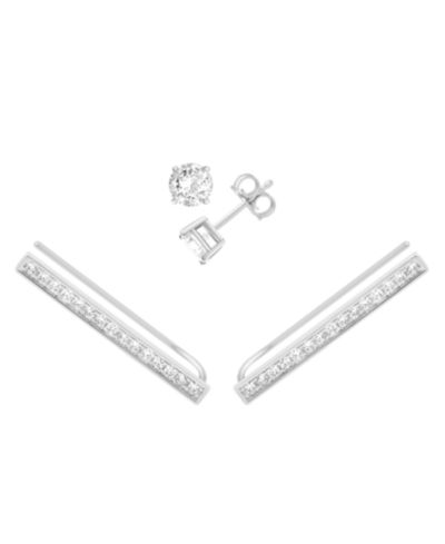 Серьги-клипсы с кубическим цирконием и pavé в серебряном напылении