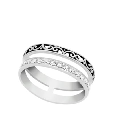 Кольцо Essentials And Now This Oxidized and Clear Crystal Double Row Band in Silver Plate
