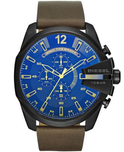 Diesel Мужские часы Mega Chief Chronograph коричневая кожа 51mm