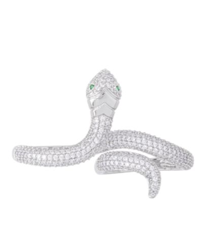 Cubic Zirconia Snake Double Finger Ring in Silver Plate