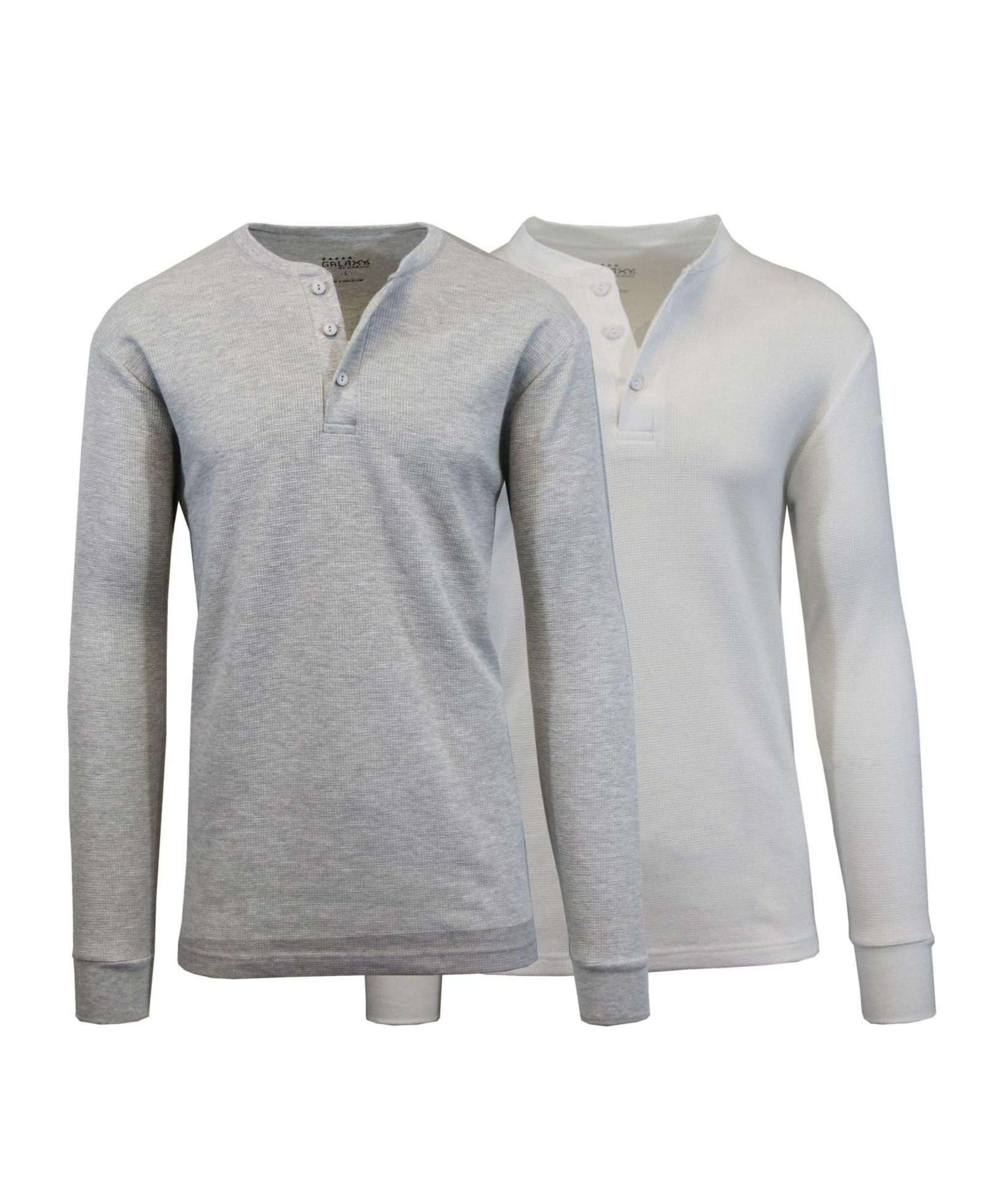 Galaxy By Harvic Men's Long Sleeve Thermal Henley Tee, Pack of 2