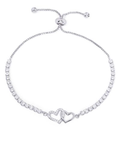 Браслет с регулируемой застежкой Cubic Zirconia Linked Hearts в серебряном напылении