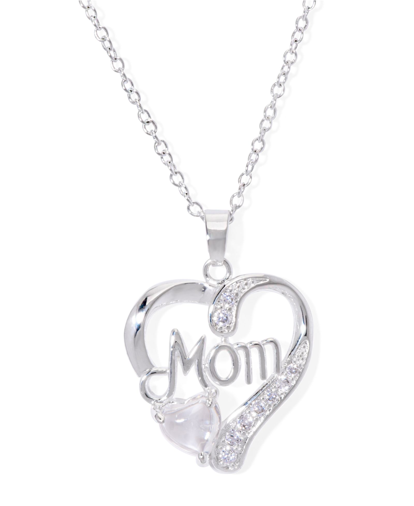 Simulated Blue Topaz Birthstone Mom Heart Pendant 18" Necklace in Silver Plate