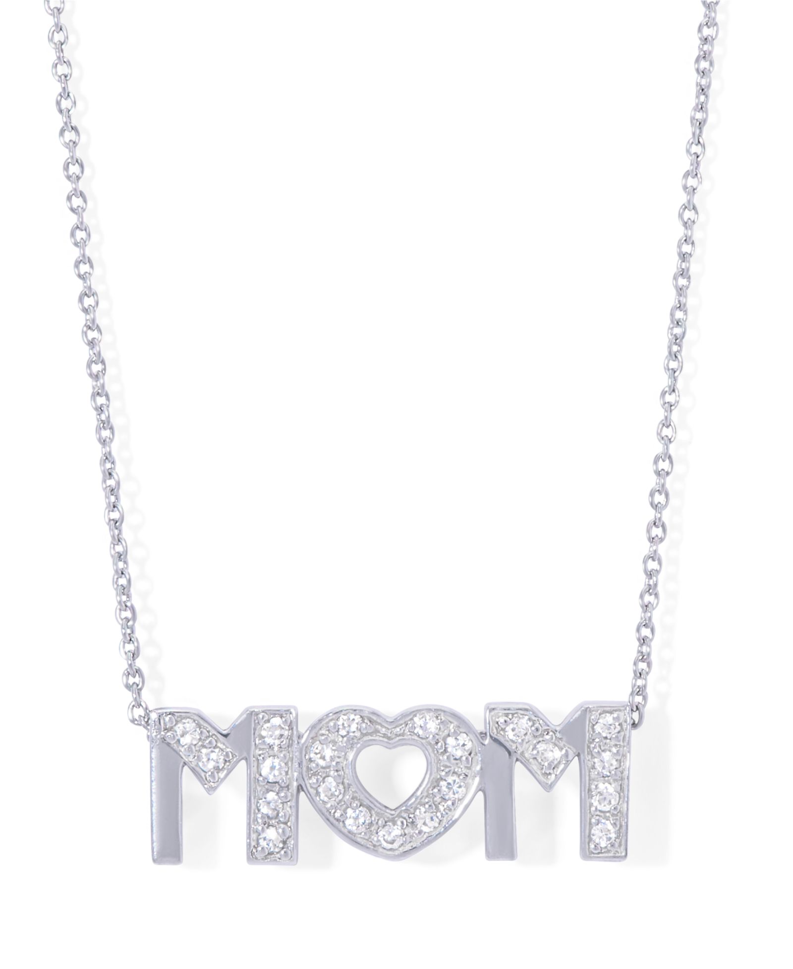Cubic Zirconia Mom Pendant 18" Necklace in Silver Plate