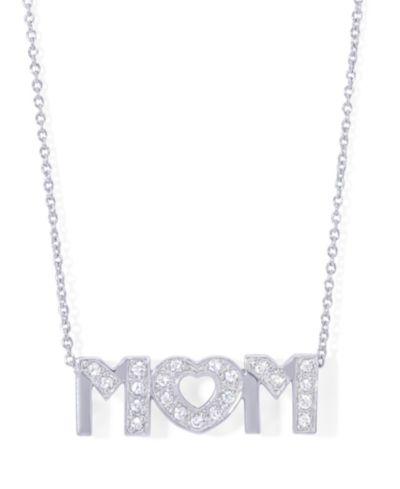 Cubic Zirconia Mom Pendant 18" Necklace in Silver Plate