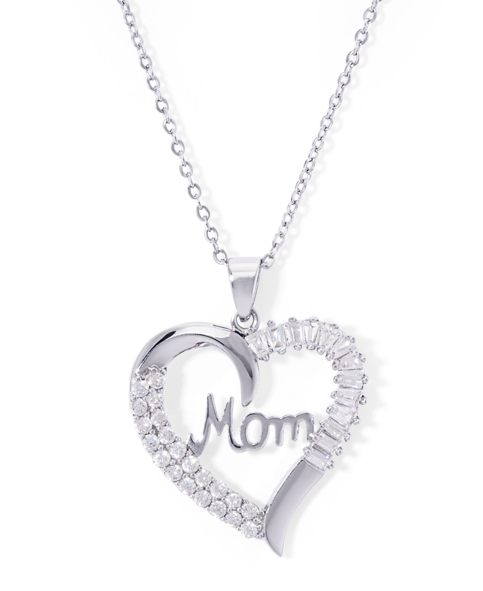 Подвеска Cubic Zirconia Mom Heart 18" Necklace в серебряном напылении
