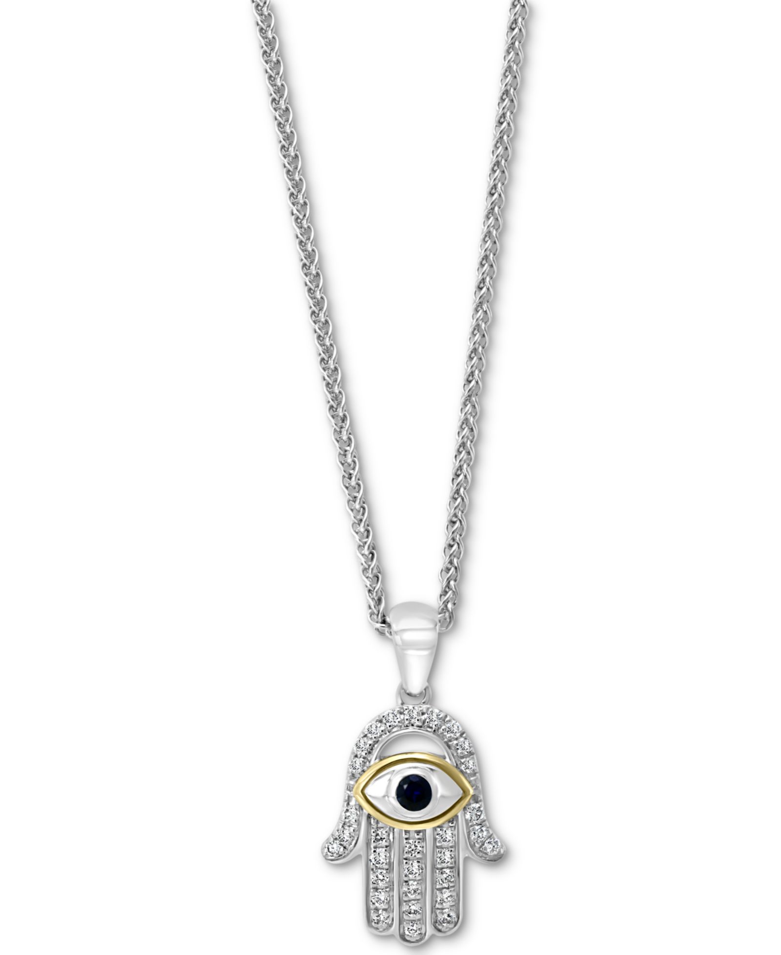 EFFY® Подвеска Hamsa Hand с сапфиром (1/10 ct. t.w.) и бриллиантом (1/5 ct. t.w.) из Sterling Silver & 18k Gold-Plate