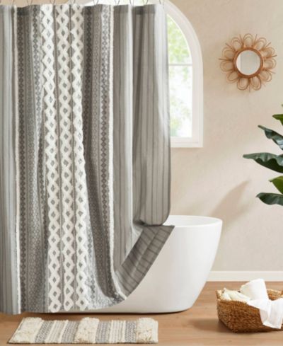 INK+IVY Imani Stripe Cotton Chenille Shower Curtain, 72" x 72"