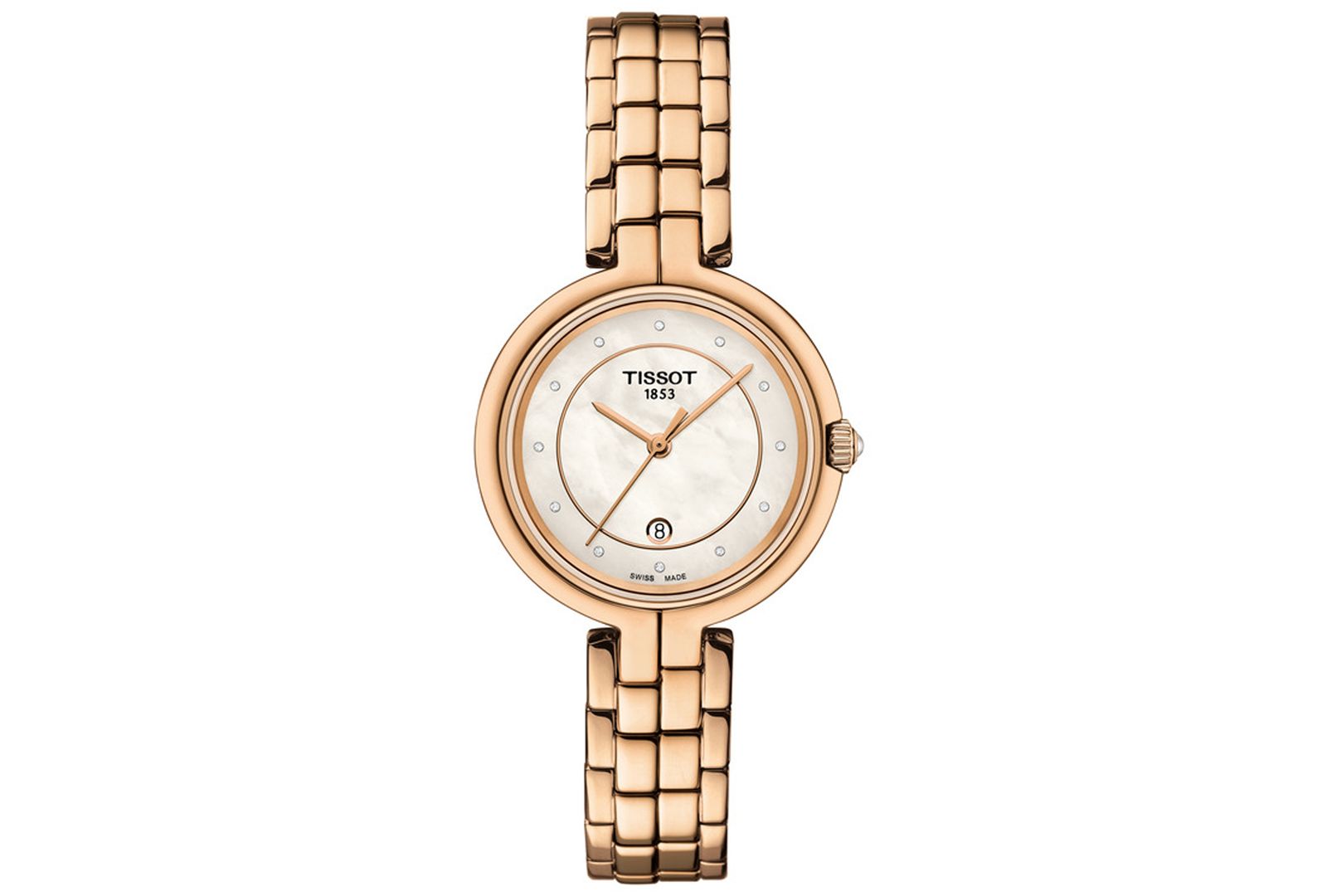 Женские часы Tissot Swiss Flamingo Diamond Accent Rose Gold PVD Stainless Steel, 30mm