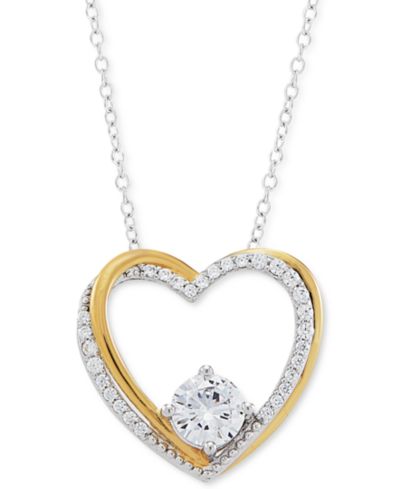 Подвеска Cubic Zirconia Heart 18" из стерлингового серебра и 14k Gold-Plate