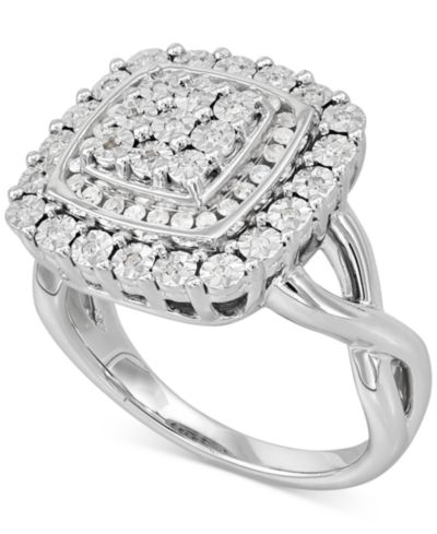 Diamond Square Halo Cluster кольцо в стерлинговом серебре