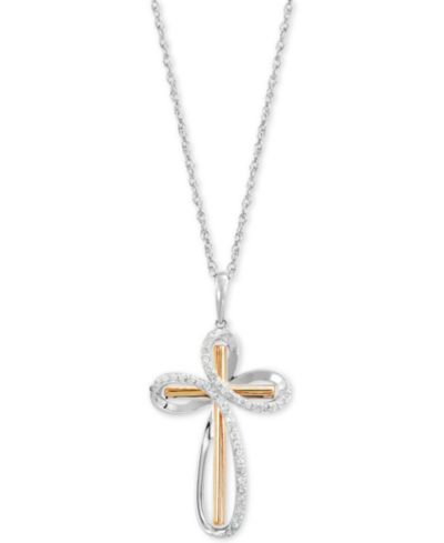 Подвеска-кулон с бриллиантовым крестом из стерлингового серебра и 10k Gold, 18"