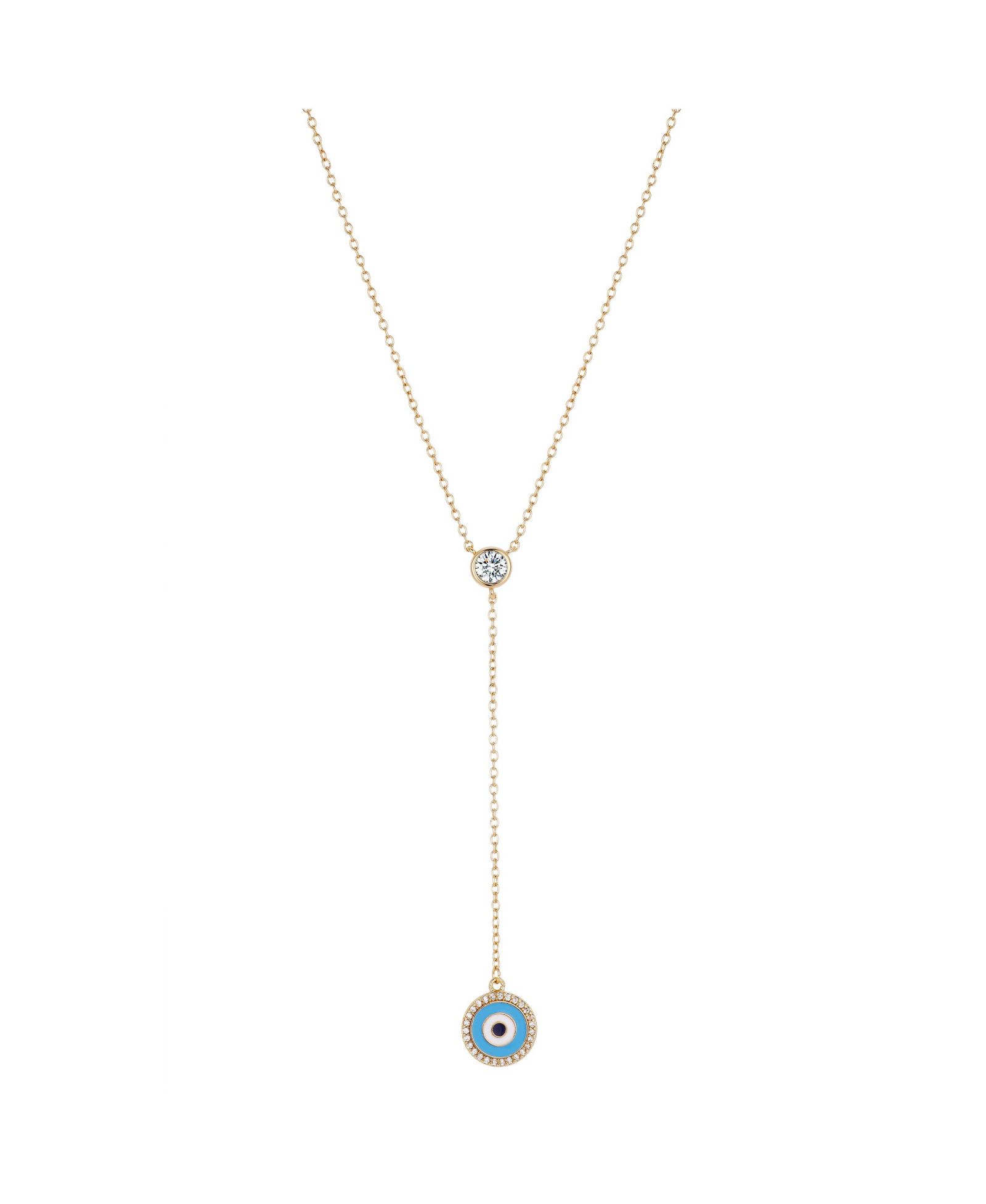 Gold Flash Plated Crystal Evil Eye Lariat Necklace
