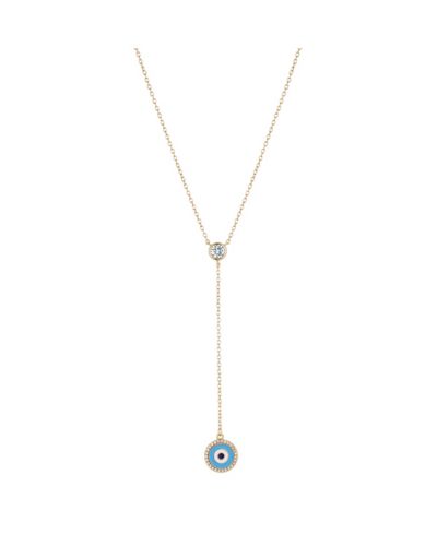 Gold Flash Plated Crystal Evil Eye Lariat Necklace