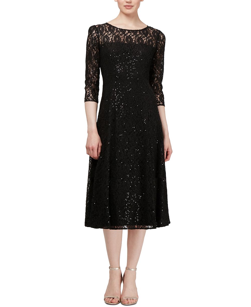 SL Fashions 3/4-Sleeve Sequin Lace Dress