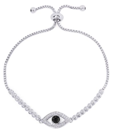 Браслет-боло Black Diamond Accent с подвеской Evil Eye, регулируемый, серебристого цвета