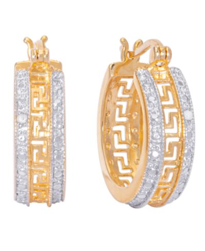 Серьги-кольца Macy's Diamond Accent Greek Key Design Two Tone Gold Plate