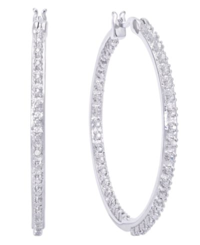 Серьги-кольца с бриллиантовым акцентом Silver Plate или Rose Gold Plate