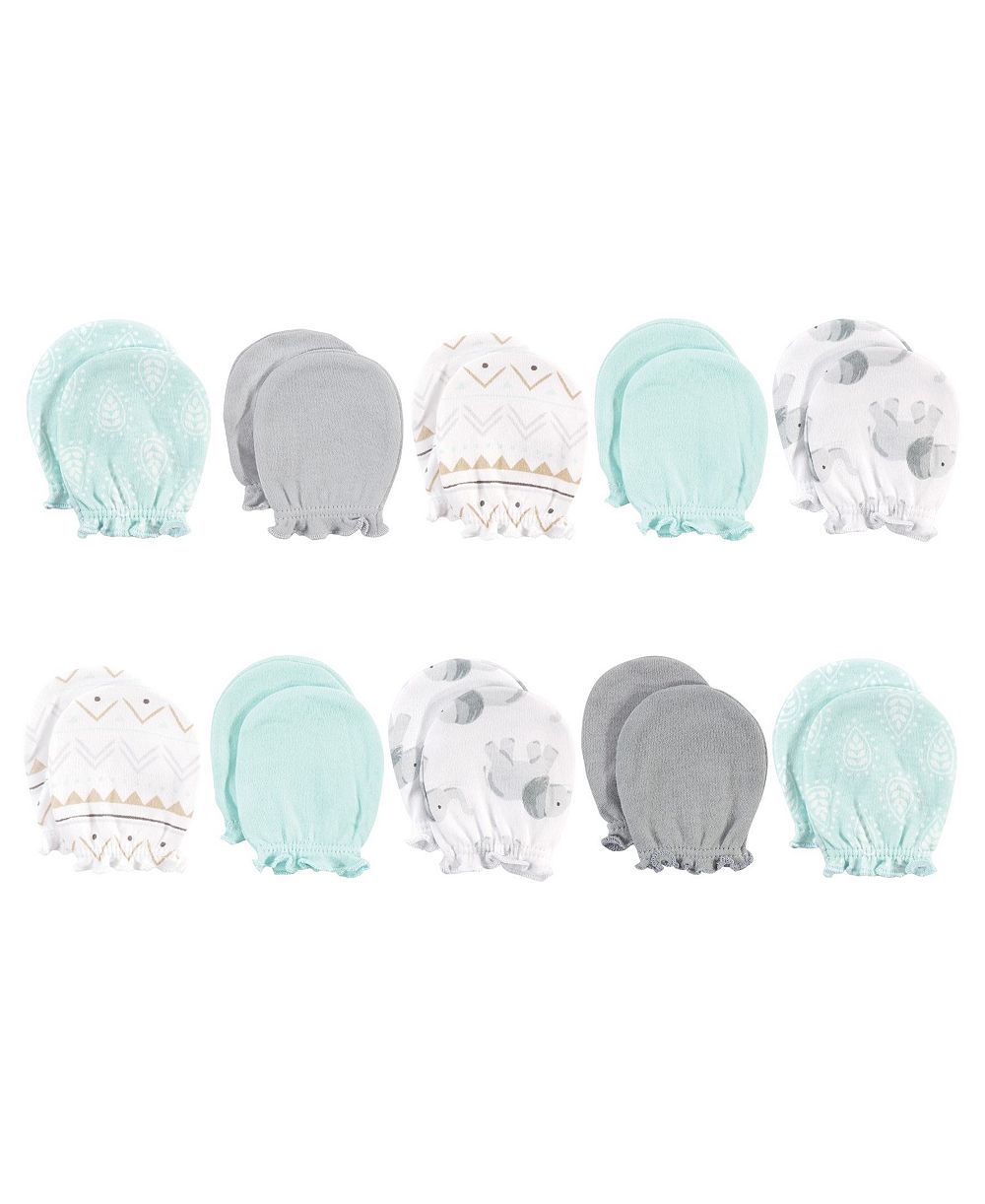 Hudson Baby Cotton Scratch Mittens 10pk, Elephant