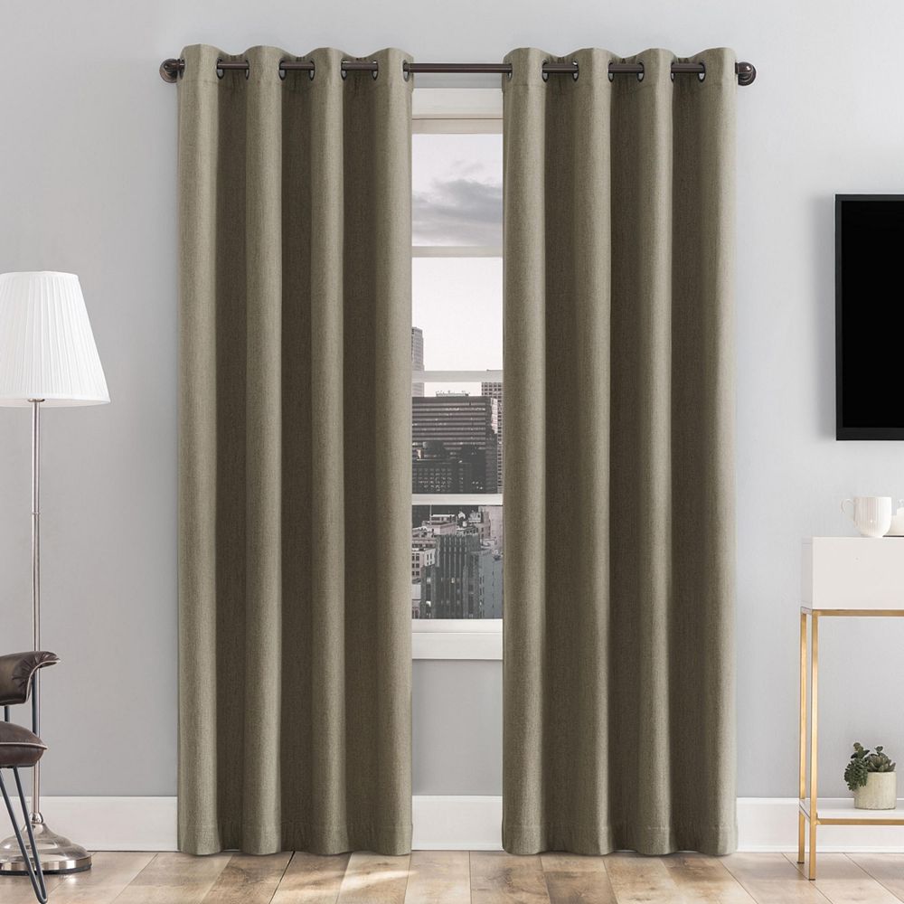 Sun Zero Tresello Tonal Texture Draft Shield Fleece Insulated 100% Blackout Grommet Curtain Panel