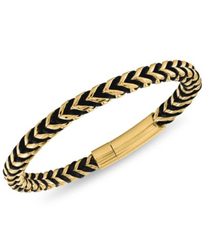 Esquire Men's Jewelry Nylon Cord Statement Bracelet in Gold Ion-Plated Stainless Steel or Stainless Steel, Created for Macy's