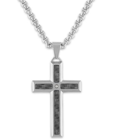 Мужская подвеска Macy's Diamond Accent Gray Carbon Fiber Cross 24" in Stainless Steel