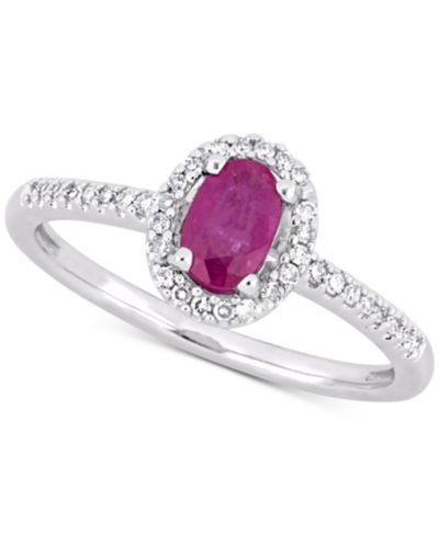 Ruby (5/8 ct. t.w.) & Diamond (1/8 ct. t.w.) Oval Halo Ring in 10k White Gold
