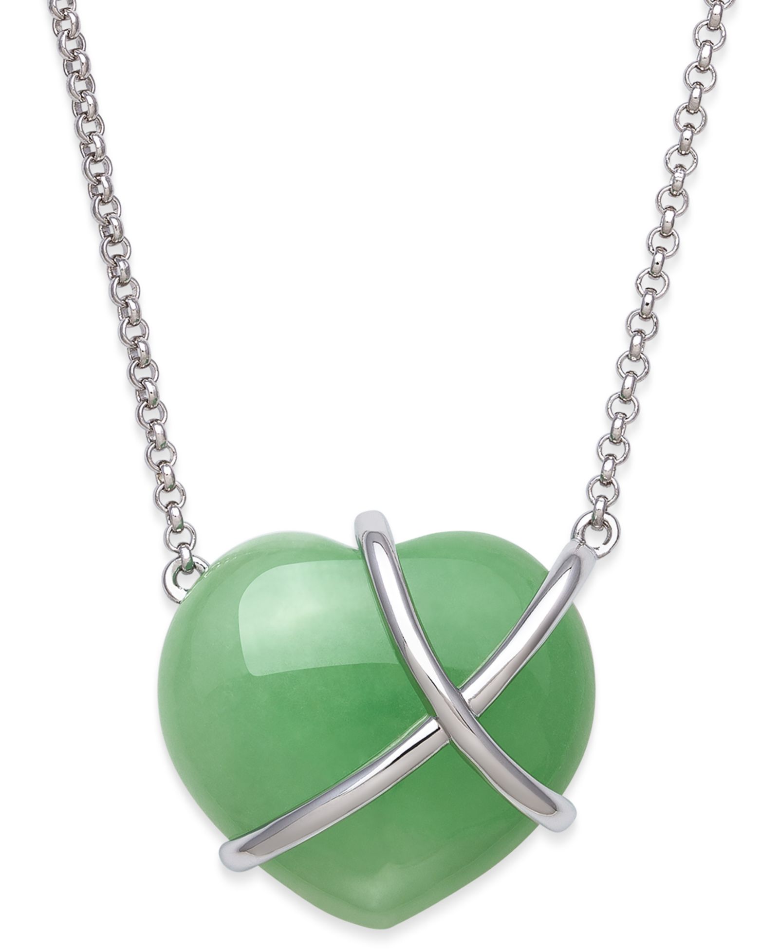Колье Tribesigns Dyed Jade Heart Crisscross Pendant Sterling Silver 17-1/2" + 2" extender