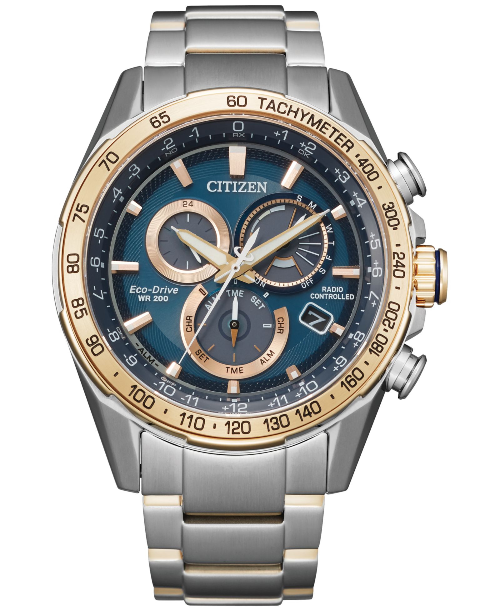 Citizen Eco-Drive мужские хронограф часы PCAT, двухцветная нержавеющая сталь, 43mm
