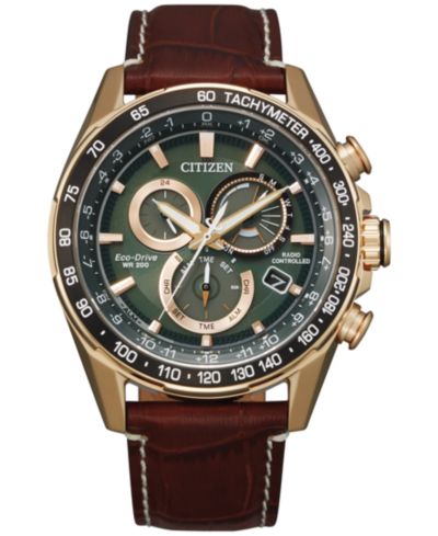 Citizen Eco-Drive Мужские хронограф часы PCAT, коричневый кожаный ремешок, 43mm