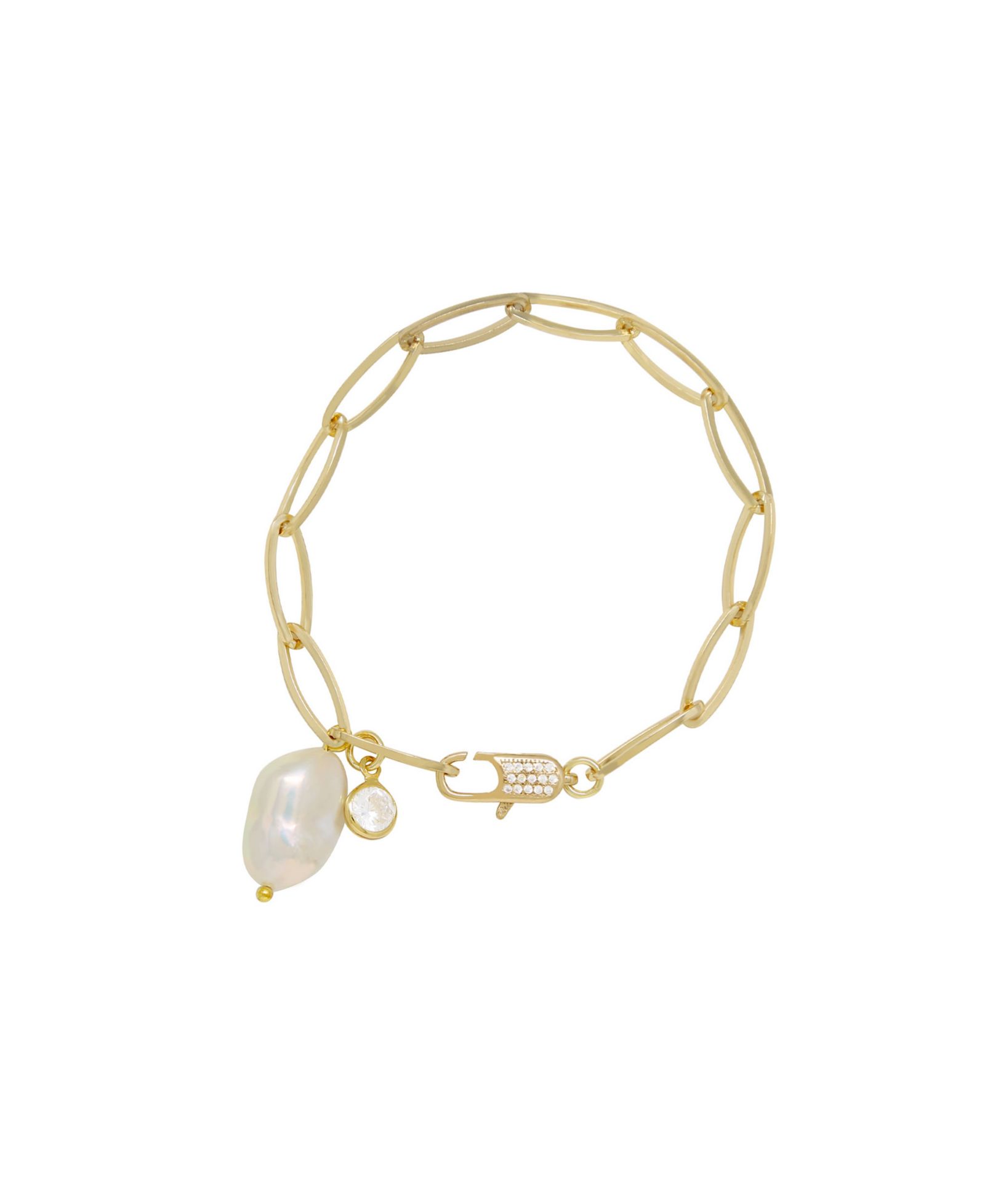 Браслет ETTIKA Gold Plated Paperclip Chain с жемчугом