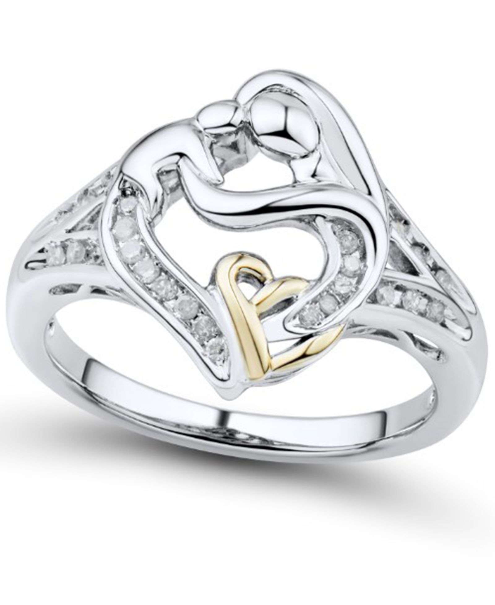 Кольцо Diamond Mother & Child, Sterling Silver & 14k Gold, 1/7 ct. t.w.