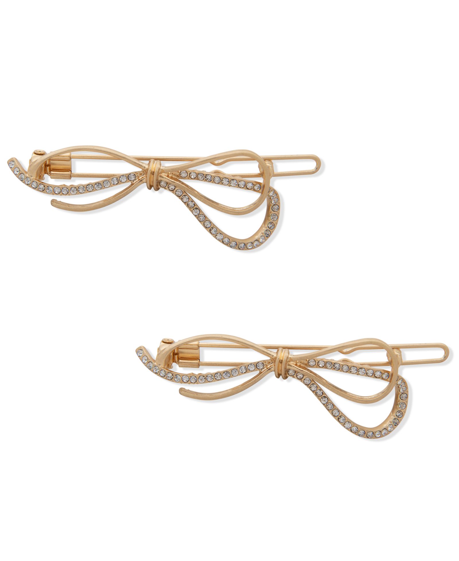 lonna & lilly 2-Pc. Gold-Tone Pavé Bow Hair Barrette Set