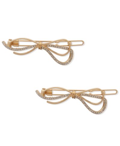 lonna & lilly 2-Pc. Gold-Tone Pavé Bow Hair Barrette Set