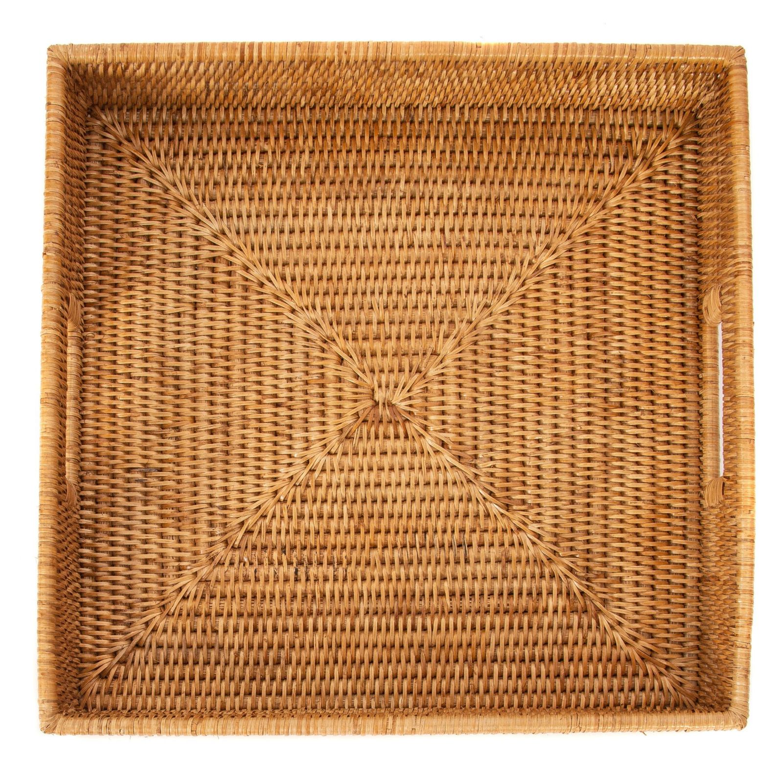 Artifacts Trading Company Rattan Square Tray with Cutout Handles