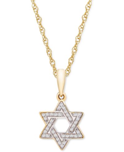 Wrapped™ Diamond Star of David 18" ожерелье с кулоном (1/10 ct. t.w.) из 10k белого или желтого золота