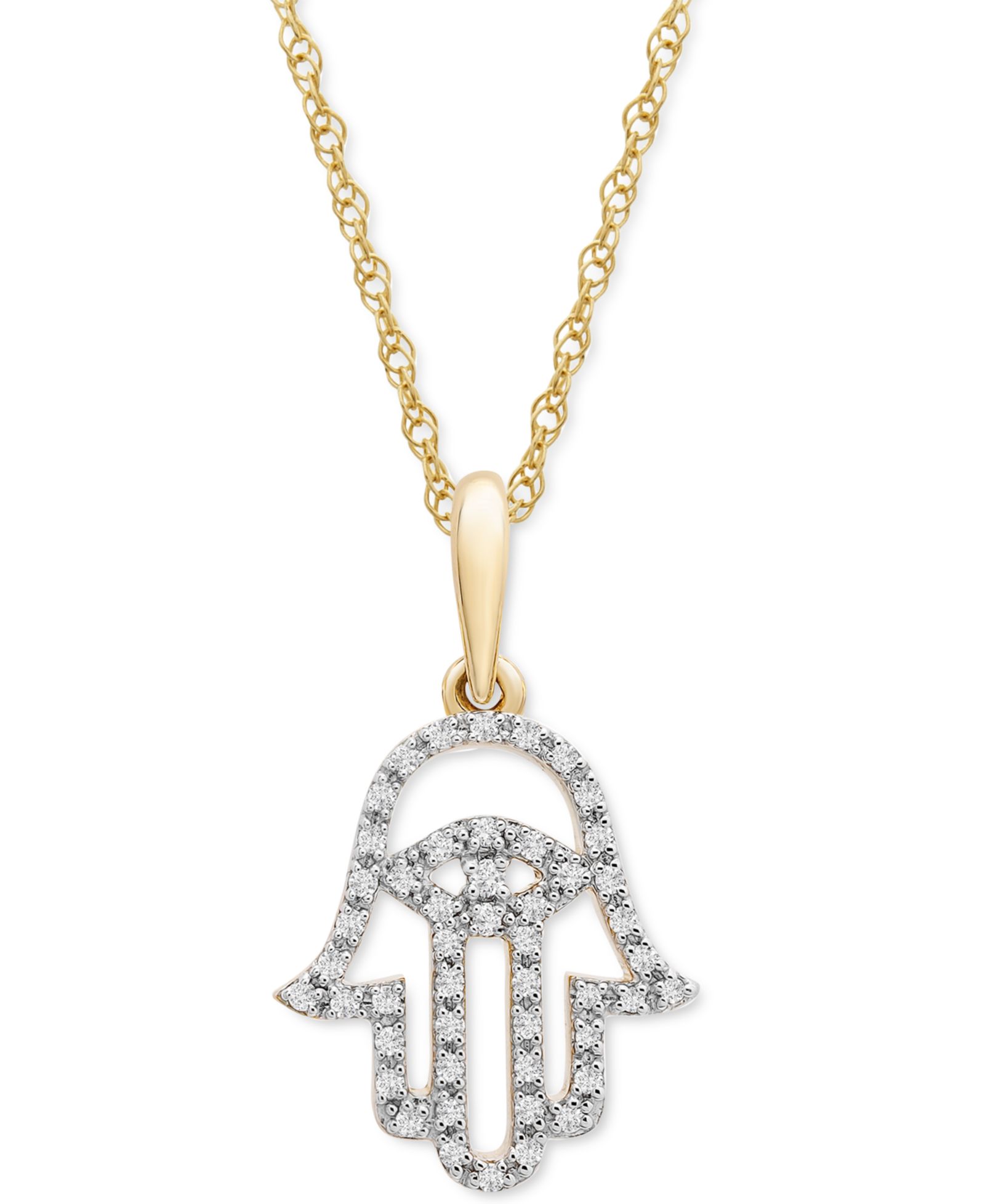 Подвеска Wrapped Diamond Hamsa Hand 18" в 10k Yellow or White Gold