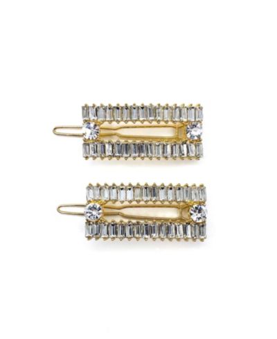 Women's Emerald Cut Rhinestones Barrette, Pack of 2