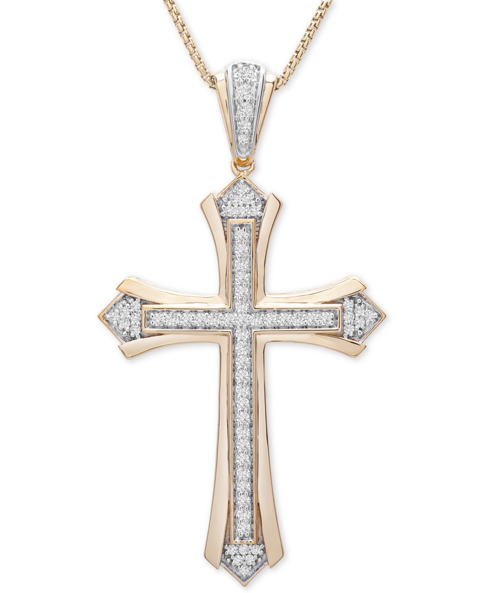 Мужской кулон Diamond Cross 22" в 14k Gold-Plated Sterling Silver
