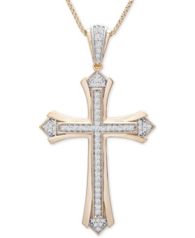 Men's Diamond Cross 22" Pendant Necklace (1/2 ct. t.w.) in 14k Gold-Plated Sterling Silver