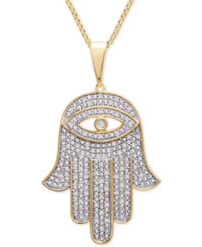 Men's Diamond Hamsa Hand 22" Pendant Necklace (1/4 ct. t.w.) in 14k Gold-Plated Sterling Silver or Sterling Silver