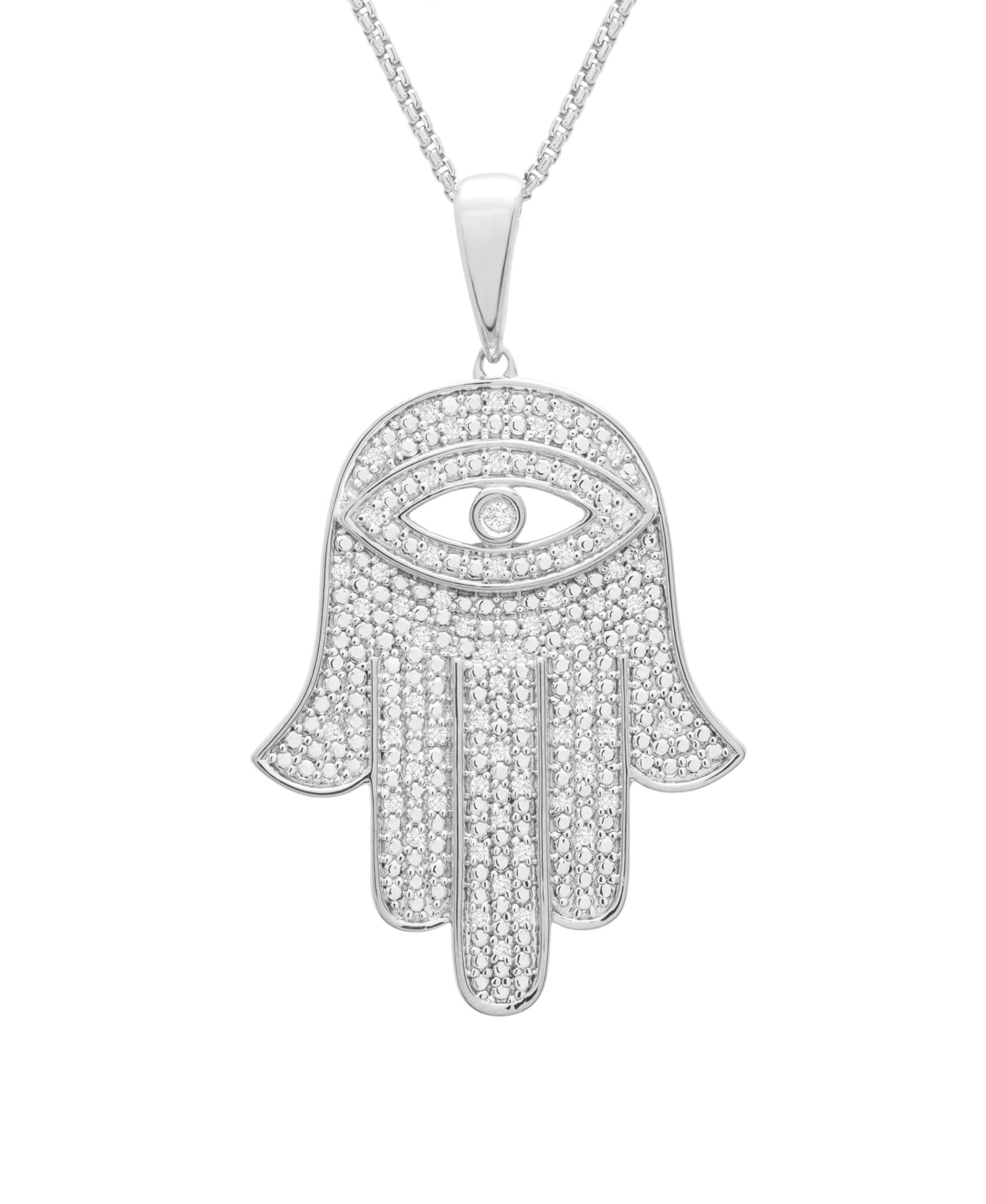 Мужской кулон Diamond Hamsa Hand 22" (1/4 ct. t.w.) в 14k Gold-Plated Sterling Silver или Sterling Silver