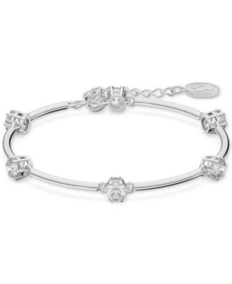 Swarovski Silver-Tone Crystal Station Bangle Bracelet