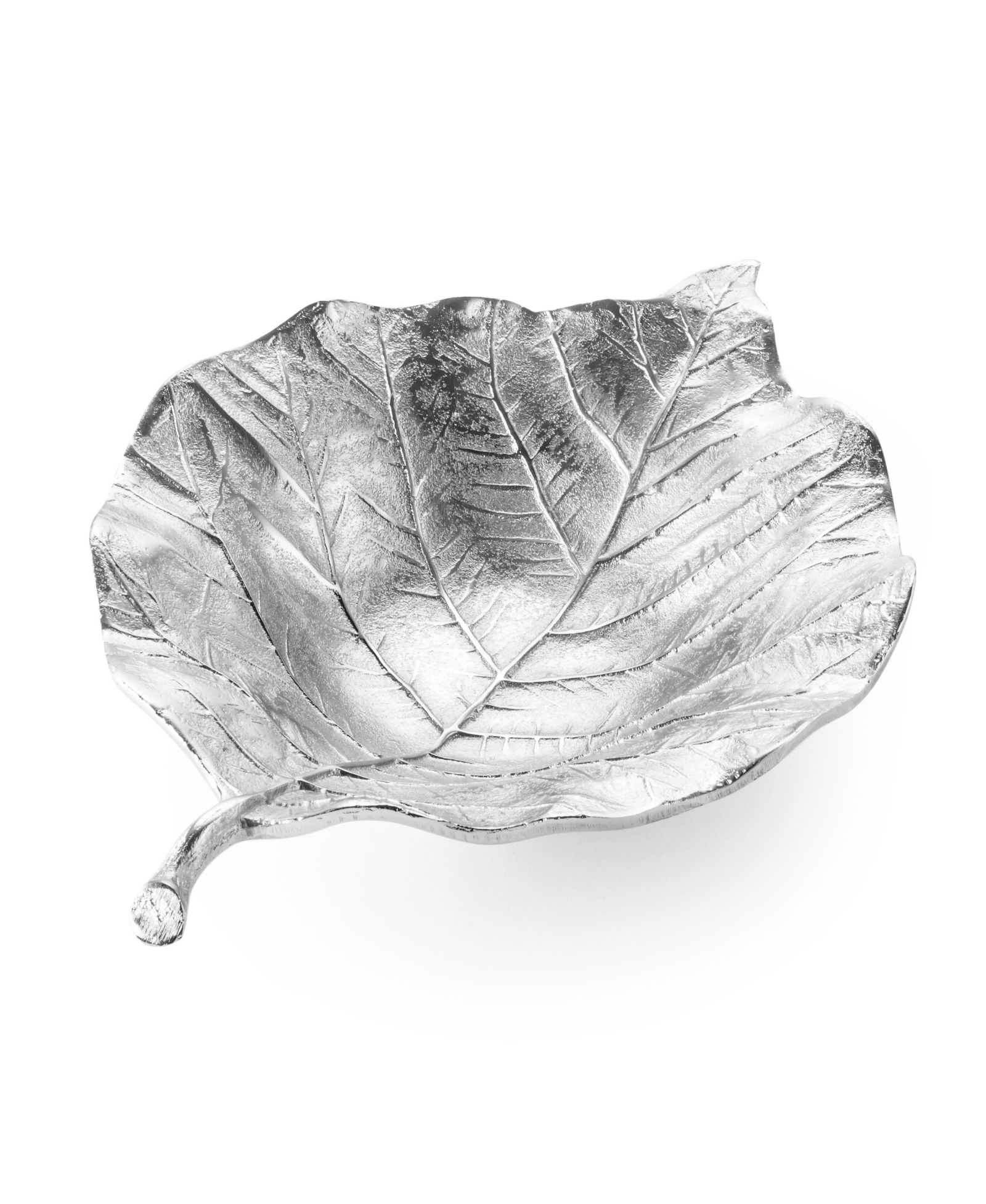 Декоративная чаша Classic Touch 12.5"L Silver Leaf Shaped -Vein Engraved