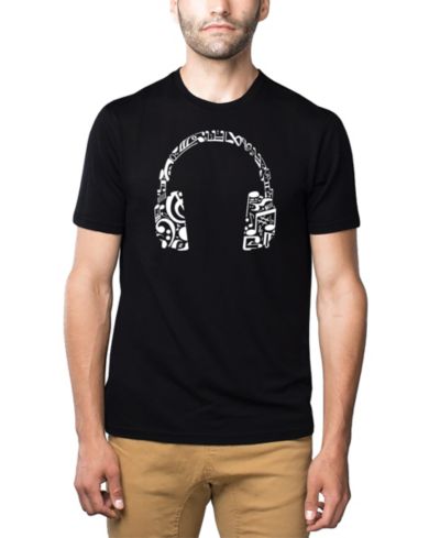 LA Pop Art Men's Cotton/Poly Blend Word Art T-Shirt - Music Notes Headphones