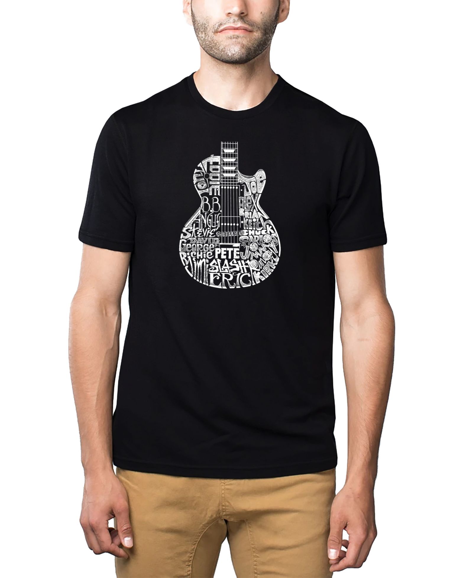 LA Pop Art Men's Cotton/Poly Blend Word Art Rock Guitar Body Word Art T-shirt