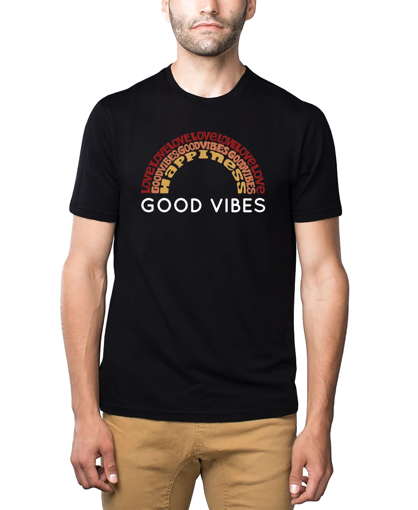 LA Pop Art Men's Cotton/Poly Blend Word Art Good Vibes T-shirt