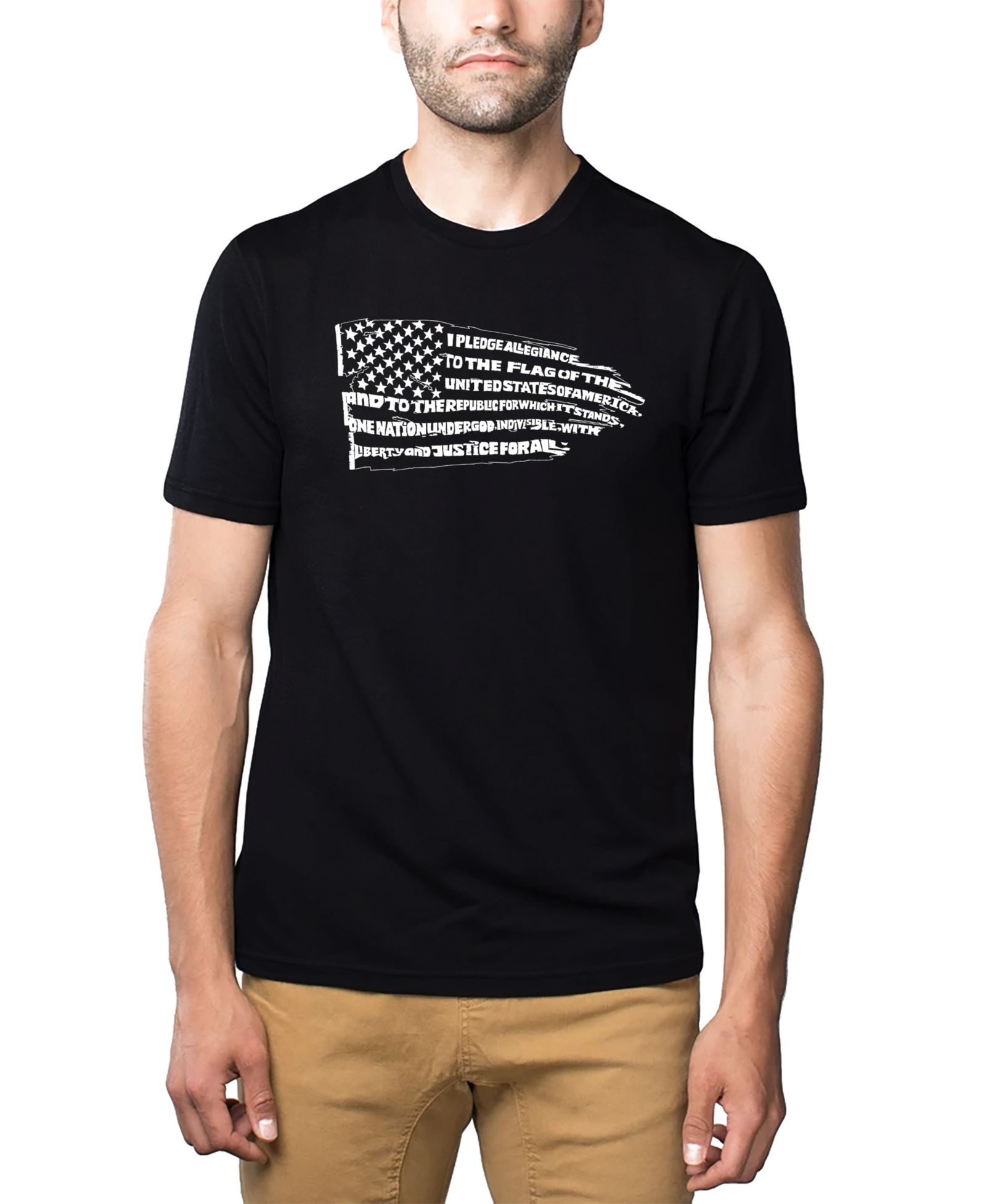 LA Pop Art Men's Cotton/Poly Blend Word Art Pledge of Allegiance American Flag T-shirt