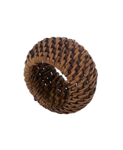Saro Lifestyle Rattan Napkin Rings with Woven Design, Set of 4, 2.4" x 2.4"